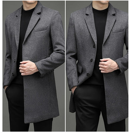 COMXZ 2025 Winter Woolen Trench Coat Men Retro Thick Cashmere Coat Korean Street Man Clothes Lightw Luxury Wool Blends Overcoat