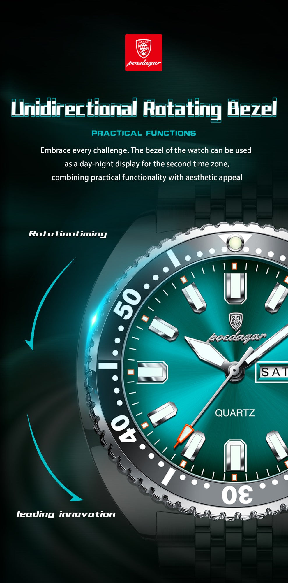 POEDAGAR Business Men Watch Date Week Waterproof Luminous Luxury Man Wristwatch Sports Stainless Steel Men's Quartz Watches Male