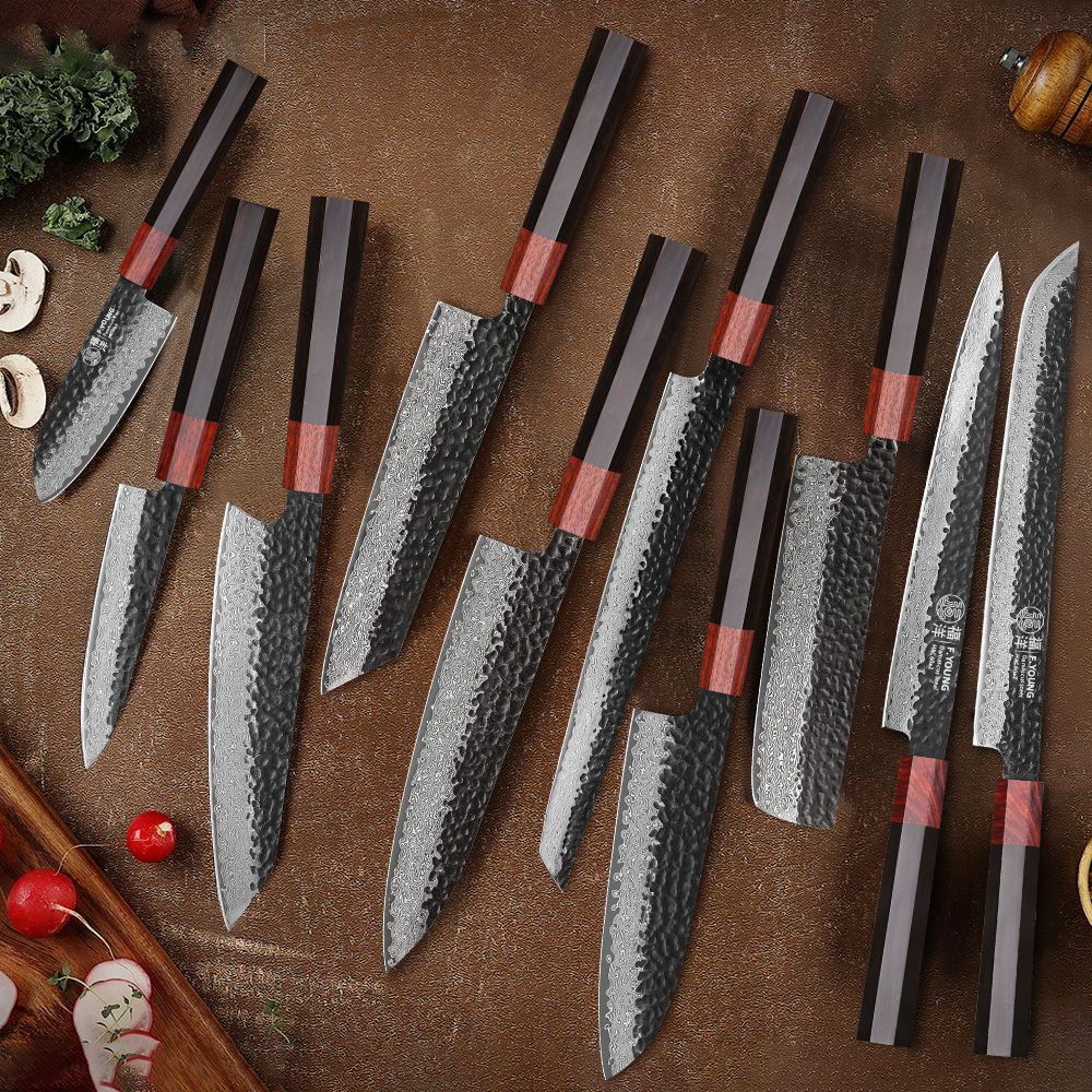 F.YOUNG Faca Japonesa de Chef Aço Damasco Profissional Facas de Cozinha Utilitário Sashimi Fatiar Carne Utensílios de Cozinha Forjados à Mão