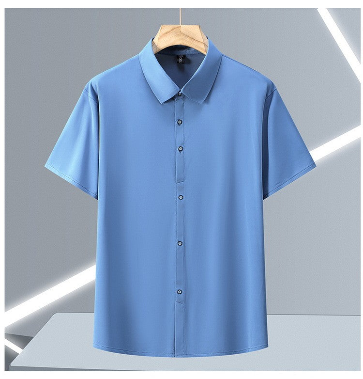 Ice Silk Summer Men's Dress Shirt Turn Down Collar Business Elastic Classic Top Male Plus Size Stretch 6XL 8XL 7XL 9XL 10XL 11XL