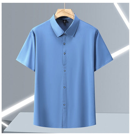 Ice Silk Summer Men's Dress Shirt Turn Down Collar Business Elastic Classic Top Male Plus Size Stretch 6XL 8XL 7XL 9XL 10XL 11XL
