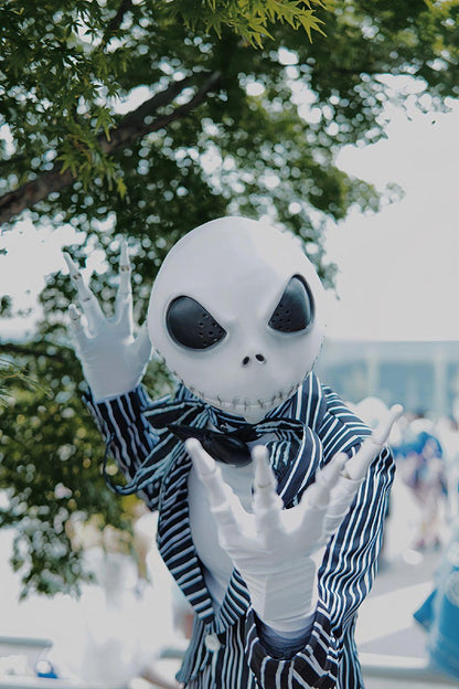 Anime Jack Skelington Black White Striped Cosplay Costume Men Retro Tailcoat Woman Dress Christmas Night Halloween Party Outfit