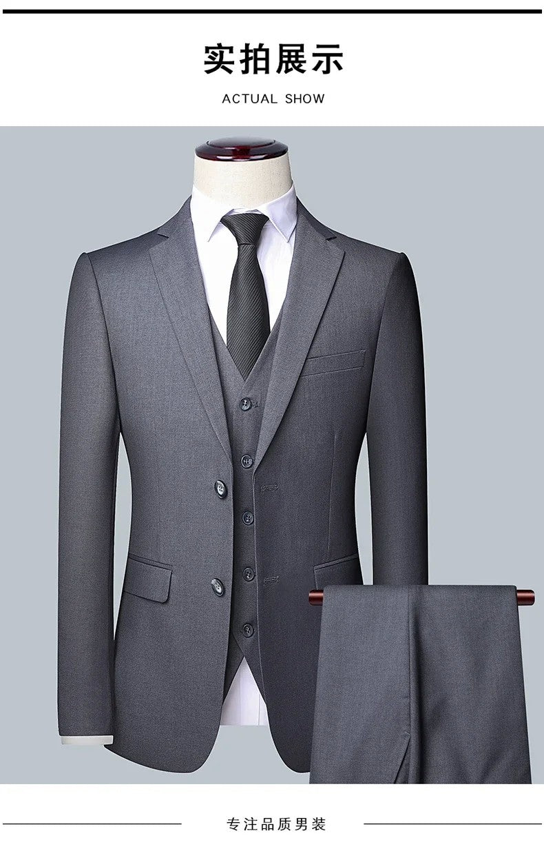 High quality Men Solid color Business - stylish handsome groom best man wedding dress 3/2/1 Single piece optional