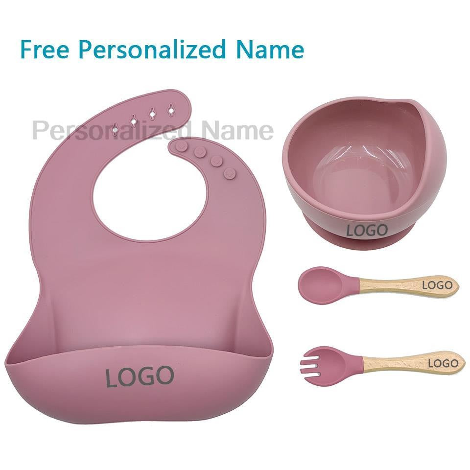 Personalized Name Baby Feeding Set Children's Silicone Suction Cup Bowl Training Spoon Fork Tableware Baby Feeding Bowl BPA Free