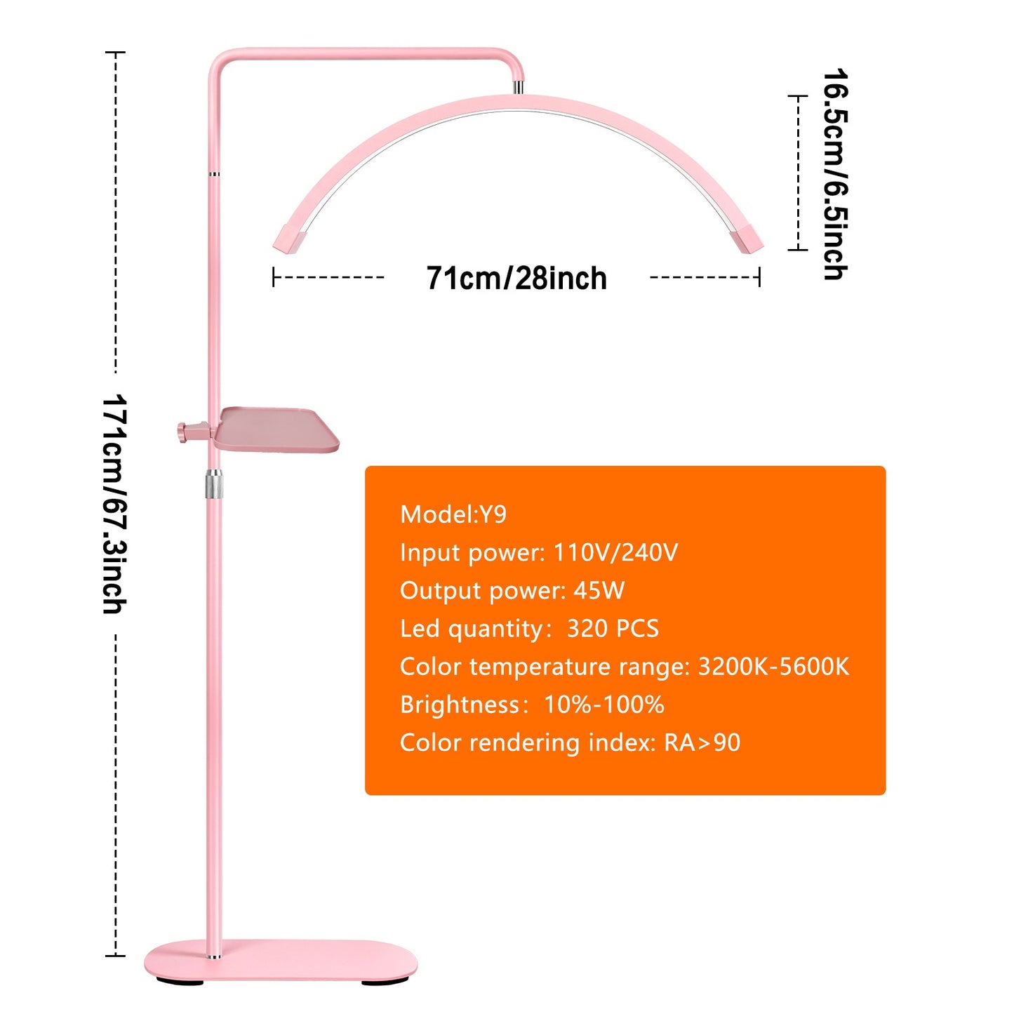 Fosoto 28inch 45w Half-Moon Lamp LED Video Ring Light with Remote Control & Tray Eyelash Extension Salon Professional Lighting