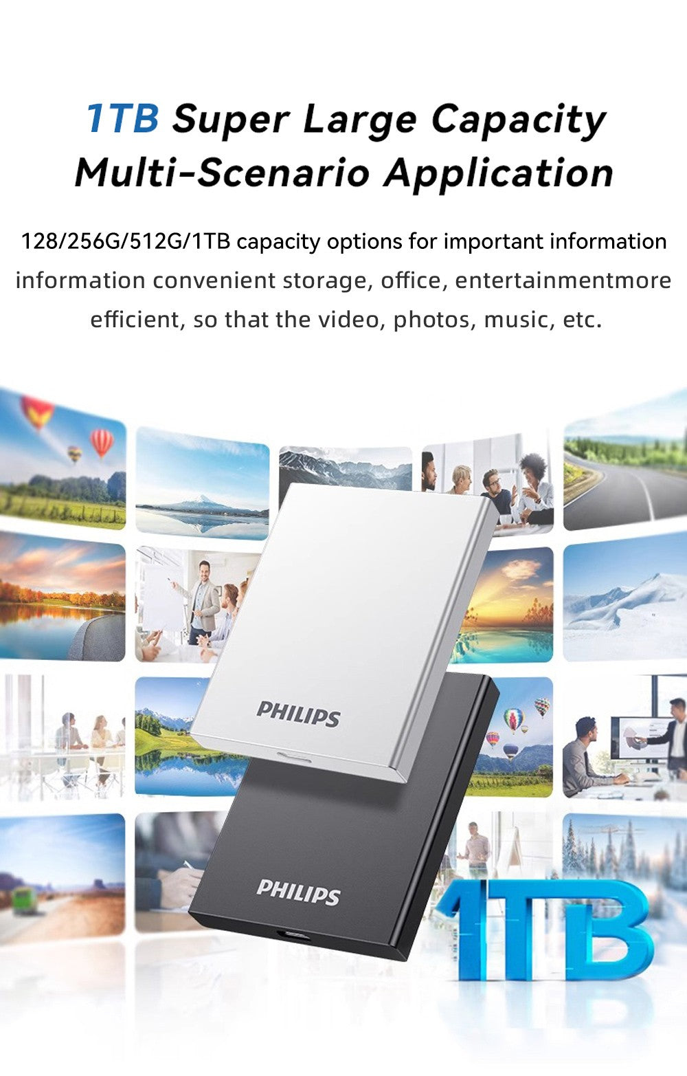 PHILIPS Portable SSD, 1TB External Solid State Drive, Speeds Up to 550MB/s, USB 3.2 Gen 2, Reliable Storage for Gaming, Students