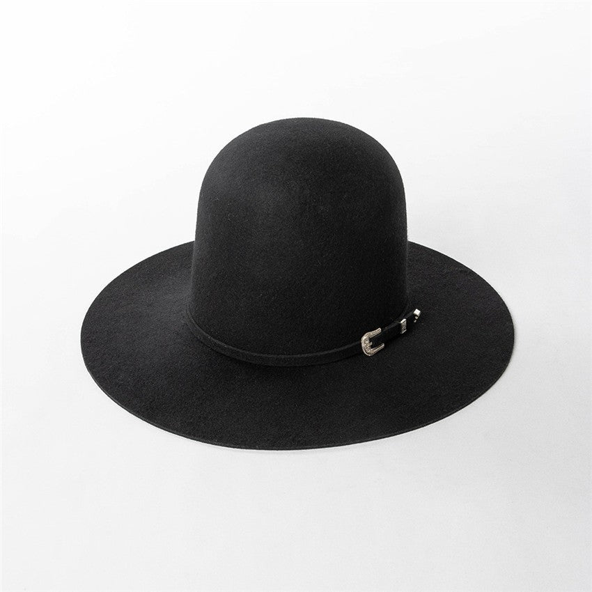 202409-HH2103B ins elegante chapéu de feltro de inverno de lã com coroa alta e cinto 58cm de circunferência modelo desfile chapéu de sol masculino feminino para lazer