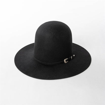 202409-HH2103B ins elegante chapéu de feltro de inverno de lã com coroa alta e cinto 58cm de circunferência modelo desfile chapéu de sol masculino feminino para lazer