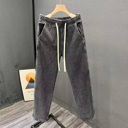 Men's Loose Fit Work Jeans Durable Construction Workers Casual Straight Leg Blue Denim Trousers for Spring Summer Autumn