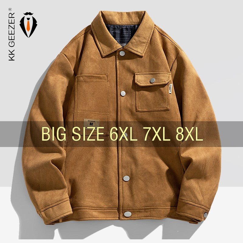 Leather Jacket Men Suede Coats Pocket Windbreaker Oversized 6XL 7XL 8XL Plus Size Street Moto Autumn Brand Waterproof Softshell
