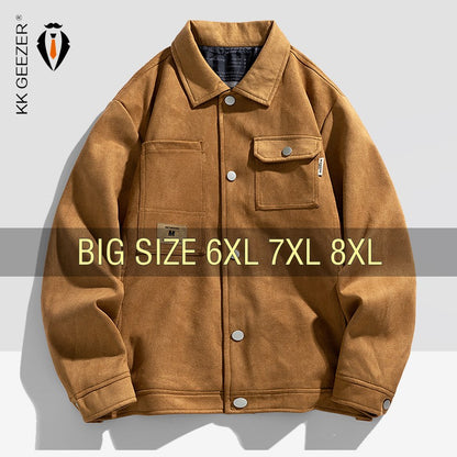 Leather Jacket Men Suede Coats Pocket Windbreaker Oversized 6XL 7XL 8XL Plus Size Street Moto Autumn Brand Waterproof Softshell
