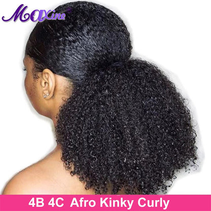 Extensões de Cabelo Afro Crespo Cacheado Rabo de Cavalo com Cordão Clip-in Extensões de Cabelo Humano Rabo de Cavalo Peças de Cabelo Crespo Cacheado Mongol