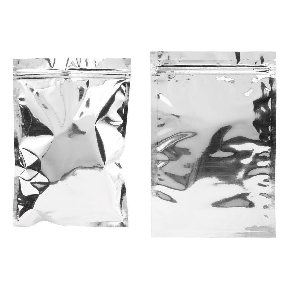 100pcs Silver Aluminum Foil Zip-lock Bags, Food Grade Aluminized Mylar Zipper Self Sealing Pouches for Cloth / Snacks Packaging