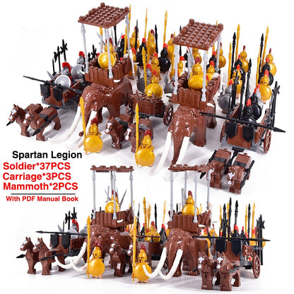 Castelo Medieval Cavaleiros Guerreiros Espartanos Cruzados Legião Romana Infantaria Cavalo de Guerra Carruagem Blocos de Montar Brinquedo de Figuras