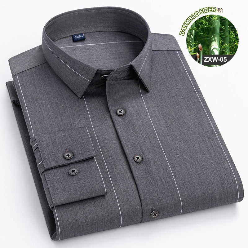 Bamboo Fiber Casual long-sleeve shirts for man elastic Anti-wrinkle striped slim fit formal shirt soft business designer clothes