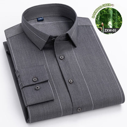 Bamboo Fiber Casual long-sleeve shirts for man elastic Anti-wrinkle striped slim fit formal shirt soft business designer clothes