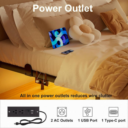 Cama Queen Size com Luzes LED Inteligentes e Estação de Carregamento - Cama LED Moderna com Luzes, Camas Flutuantes, Fácil