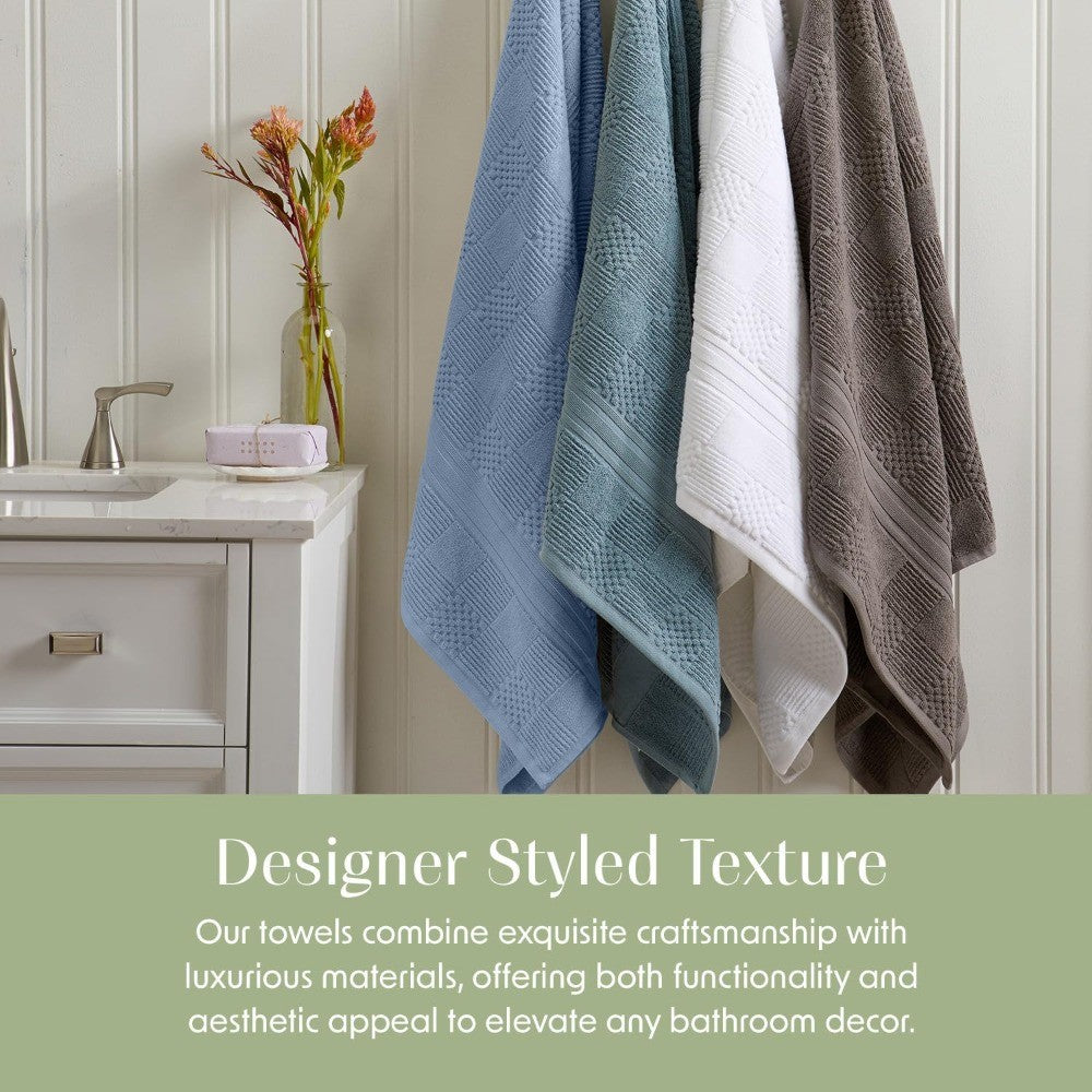 100% Cotton Bath Towel Set of 4 Blue Towels Geometric Textured Design Absorbent & Quick-Dry 4 Bath Towel