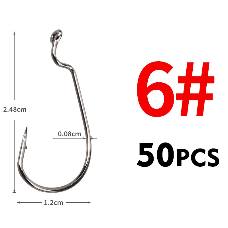 MEREDITH 50 unidades/pacote Anzóis de minhoca macia de alta qualidade em aço carbono, anzóis super travados largos 8#-5/0, acessórios de pesca