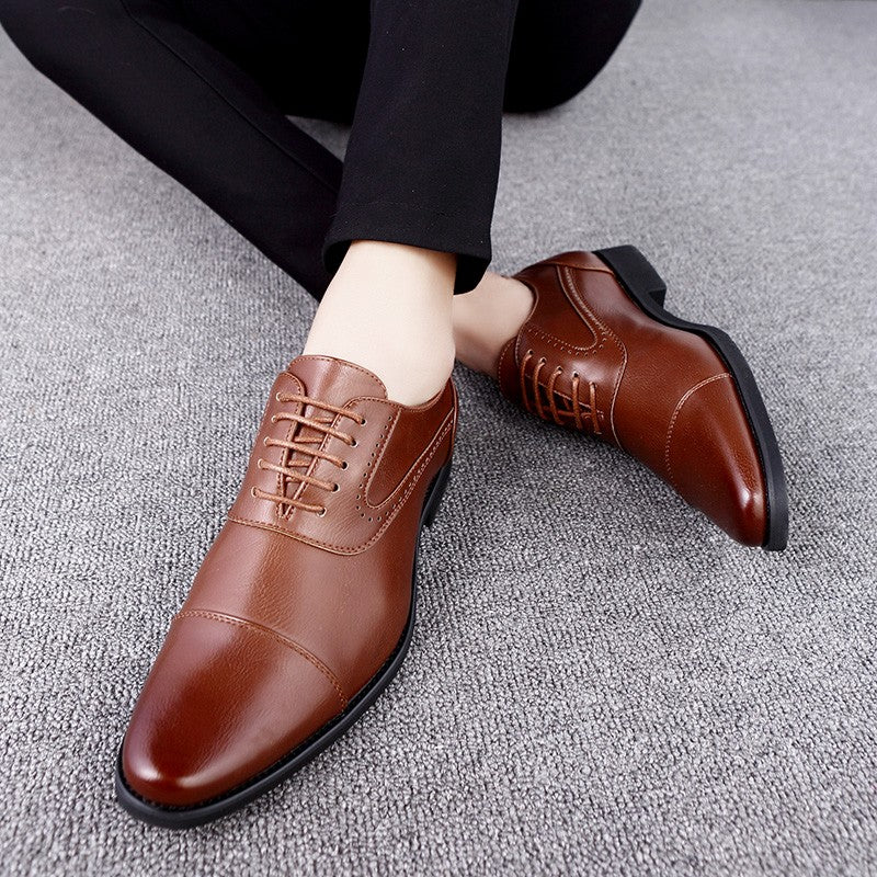 European Style Brown Leather Shoes Man Platform Pointed Toe Men's Dress Shoes Large Size 38-48 Quality Elegant Shoes For Men