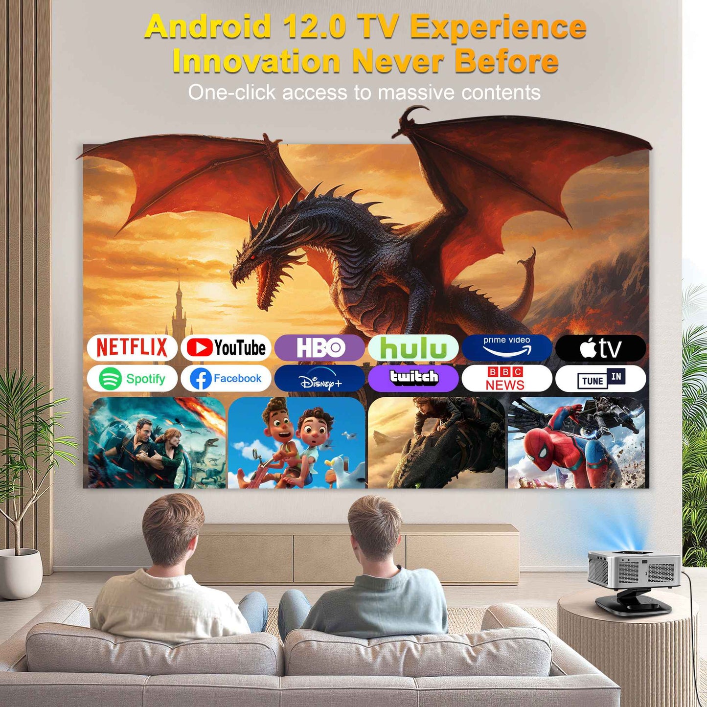 HORLAT 40000Lumens Android Projector Beamer 3D Cinema Full HD 1080P 4K Video Auto Focus Keystone Home Theater 5G WiFi Proyector