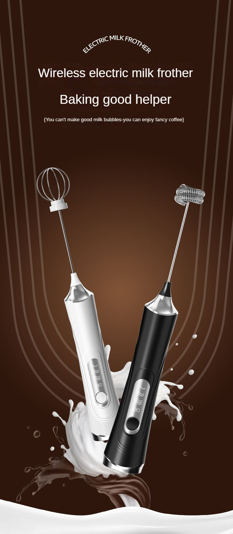 Espumador de leite elétrico, batedor de ovos manual, máquina de café portátil, batedor de creme, mixer de alimentos de cozinha de 3 velocidades, misturador de ingredientes