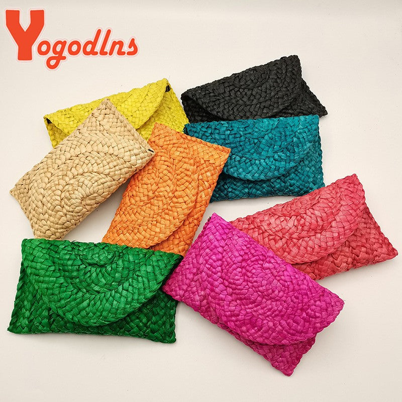 Yogodlns Corn Husk Weave Dinner Clutch Bag Women's Fashion Simple Straw Large Purse Woman Summer Casual Vacation Ladies Wallet