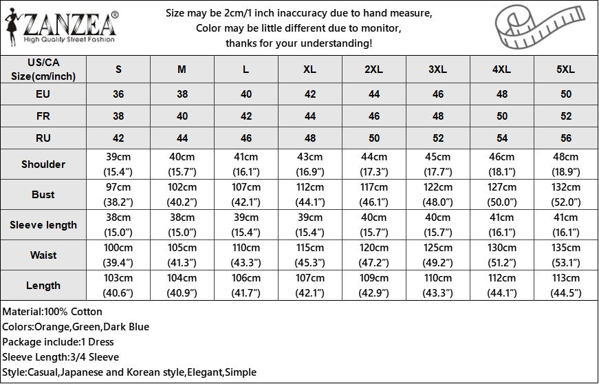 ZANZEA Women Cotton Shirt Dress 2024 Summer Lapel Neck Dresses Korean Office 3/4