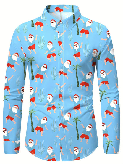Christmas Festival Theme Men's 3D Printed Formal Shirts Santa Claus Elk Graphic Long Sleeve Shirt Fashion Men's Shirts For Men