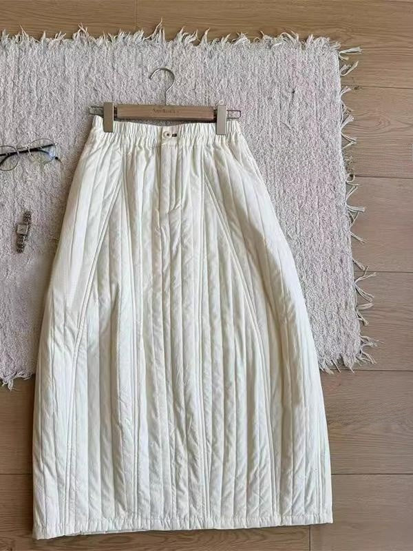 Thiened Cotton f Skirt Women's Retro Artistic Simple Match Mid-Length Cotton Skirts Commute Sle  And Pear Body pes