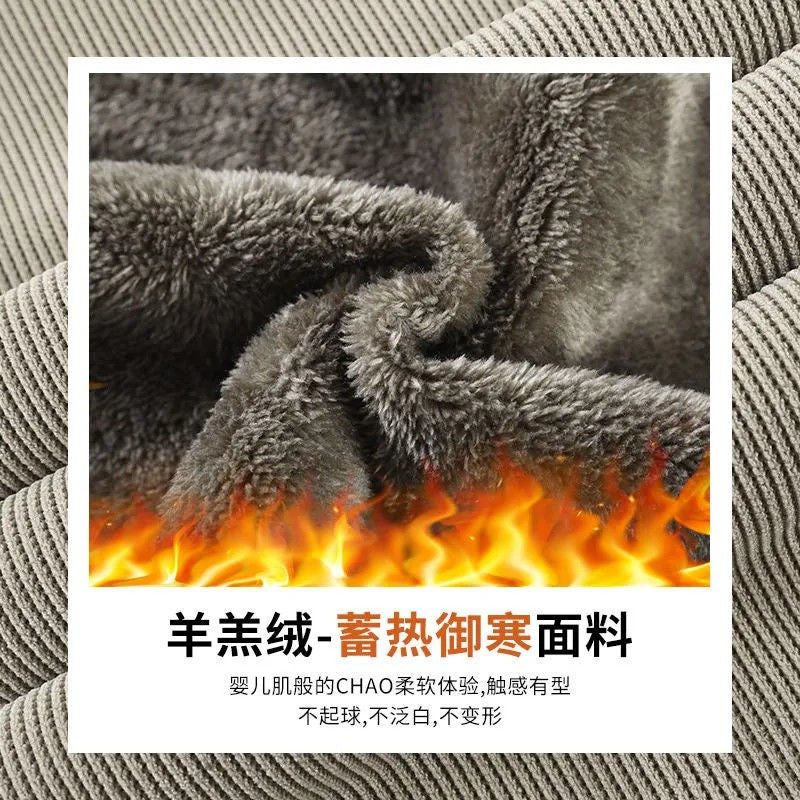 Warm Lambswool Straight Pants Women Corduroy Thickened Loose Wide Leg Pants Fashion Casual Elastic High Waist Fleece Trousers