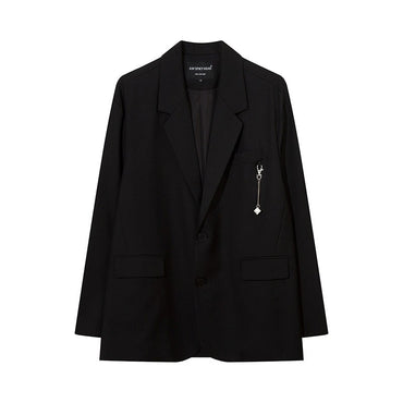 Autumn Winter Mens Fashion Metal Trim Suit Jacket Trendy Brand Solid Color Handsome Hong Kong Style Business Blazer Coat