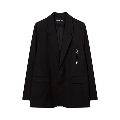 Autumn Winter Mens Fashion Metal Trim Suit Jacket Trendy Brand Solid Color Handsome Hong Kong Style Business Blazer Coat