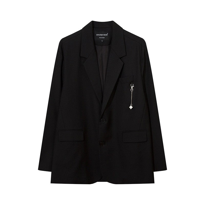 Autumn Winter Mens Fashion Metal Trim Suit Jacket Trendy Brand Solid Color Handsome Hong Kong Style Business Blazer Coat