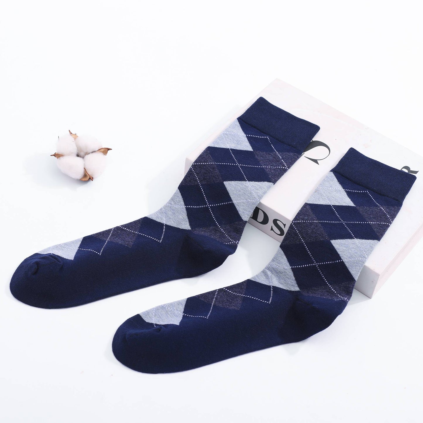 5 Pairs Mens Dress Socks Plus large Size?High Quality Combed Cotton Crew Socks?Black Cool Argyle Breathable Casual Socks for men