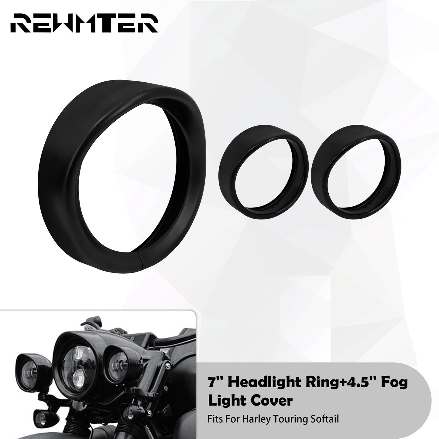Anel de Acabamento do Farol de 7'' para Motocicleta + Capa de Luz de Neblina de 4.5'' + Anel de Acabamento do Pisca Estilo Visor para Harley Touring Road King Softail