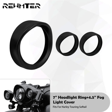 Motorcycle 7'' Headlight Trim Ring+4.5'' Fog Light Cover +Visor Style Turn Signal Trim Ring For Harley Touring Road King Softail