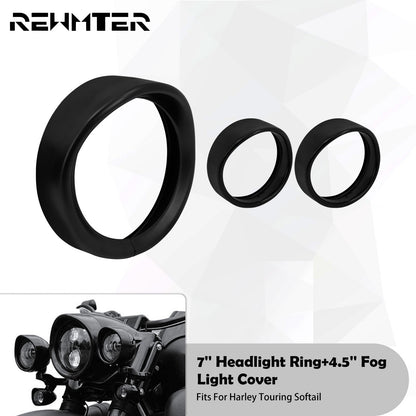 Anel de Acabamento do Farol de 7'' para Motocicleta + Capa de Luz de Neblina de 4.5'' + Anel de Acabamento do Pisca Estilo Visor para Harley Touring Road King Softail