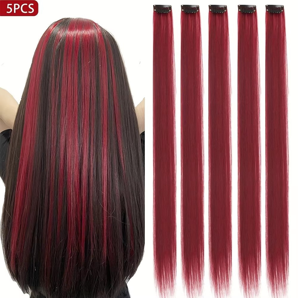 Extensões de Cabelo com Brilho em Degradê de Três Cores, Presilhas em Cabelo Sintético Arco-Íris com Brilho, Extensões de Cabelo com Brilho Resistentes ao Calor