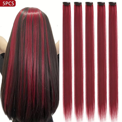 Extensões de Cabelo com Brilho em Degradê de Três Cores, Presilhas em Cabelo Sintético Arco-Íris com Brilho, Extensões de Cabelo com Brilho Resistentes ao Calor