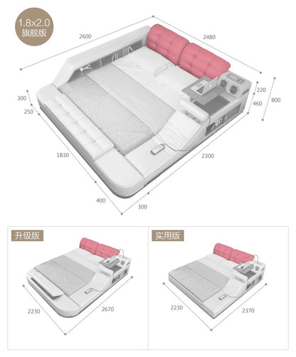 MANBAS Tech Smart Bed Frame Multifunctional Massage Bed Ultimate Bed Fabric/ Cloth Tatami Upholstered Bed with Bluetooth Speaker