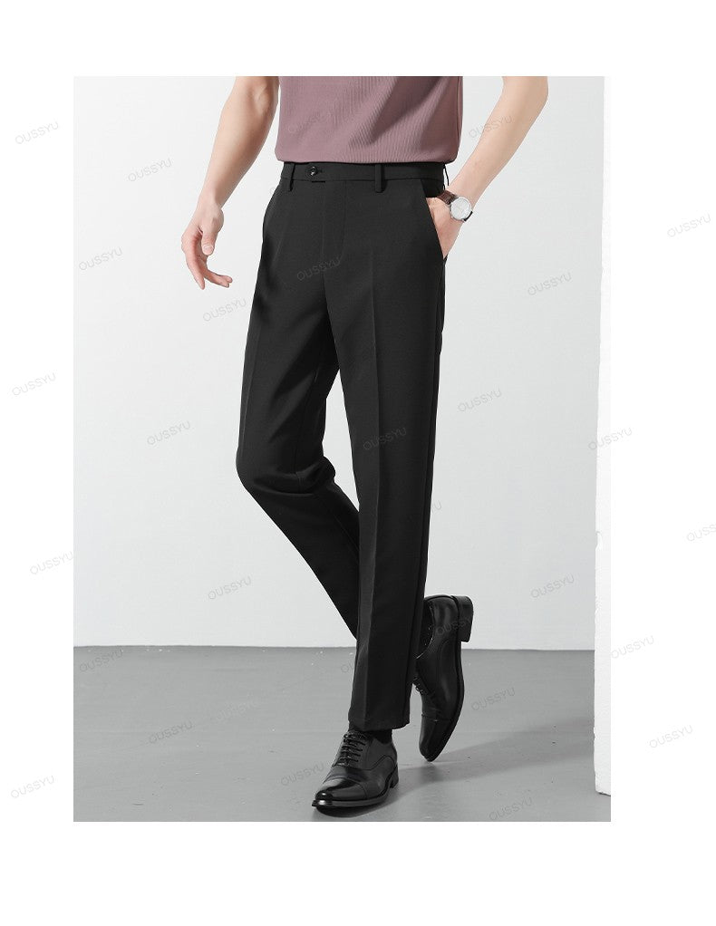 Spring Summer Suit Pants Men Business Smooth Slim Business Office Social Elastic Waist Ankle Length Formal Korean Trousers Male