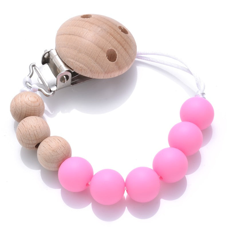 Baby Beech Pacifier Clip Round Colorful Silicone Teething Beads Food Grade Dummy Holder Soothe Chain Anti-drop Baby Nipple Chain