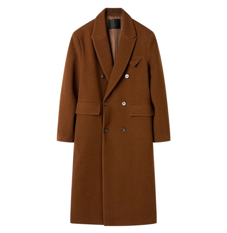 Mauroicardi Autumn Winter Long Warm Coffee Black Soft Woolen Coat Men Double Breasted Loose Casual Wool Blends Overcoat 2023