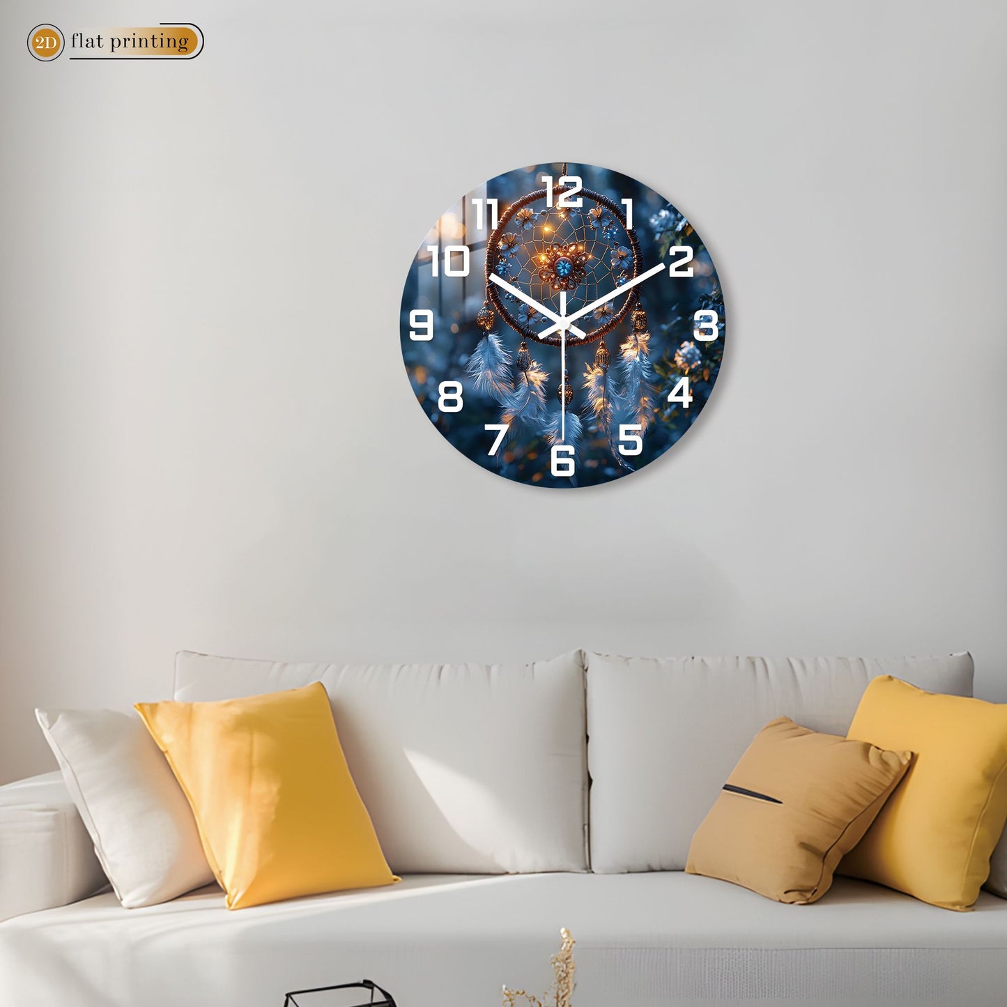 Bohemian Dreamcatcher with Feathers Wall Clock, Bedroom Living Room Decor, Silent Quartz Movement Artistic Timepiece
