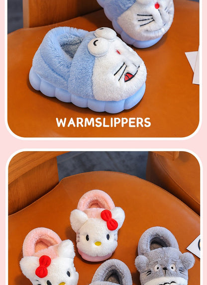 2025 New Winter Warm Cute Cartoon Indoor Mule Soft Non-slip Fluffy Slippers For Kids Teen Boys Girls Children Home Cotton Shoes