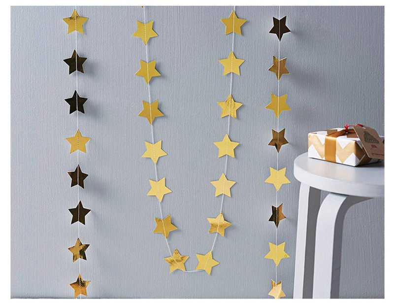 4M Paper Glitter Gold Blue Moon Star String Garland Hanging Banner Wall Party Decorations for Eid Mubarak Wedding DIY Decoration