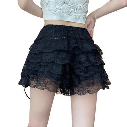 Women Lace Safety Pants Bowknot Frilly Lace High Waist Safe Pants Female Boxers Under Shorts Lady Anti-light Leggings