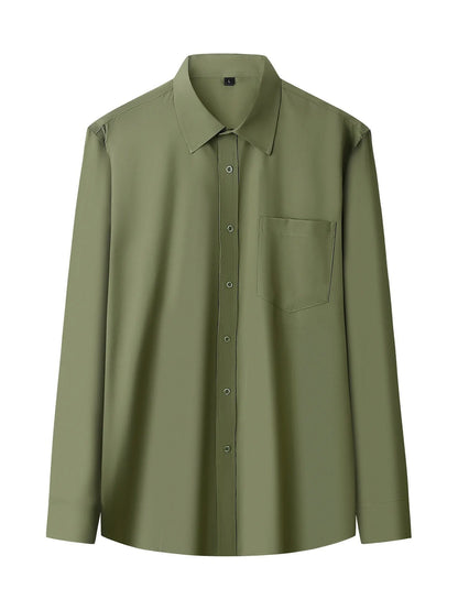 Iron-Free Long Sleeve Silk Smooth Drapey Wedding Shirt for Men Summer Business Formal Wine Red Large Size Men's Clothing