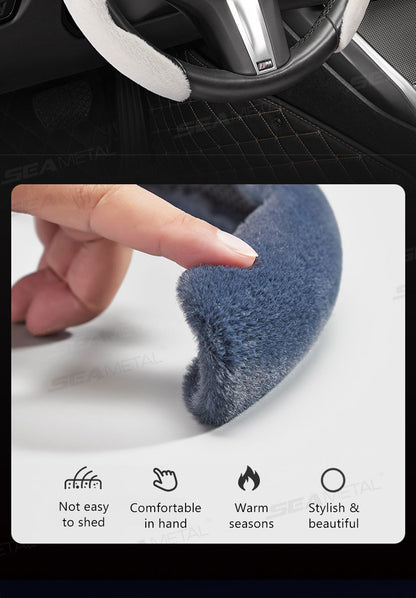 SEAMETAL 2 peças Capa de Volante de Carro Antiderrapante de Pelúcia Conjunto de Acessórios para Carro Tipo O D para Volante Mantém Aquecido no Inverno